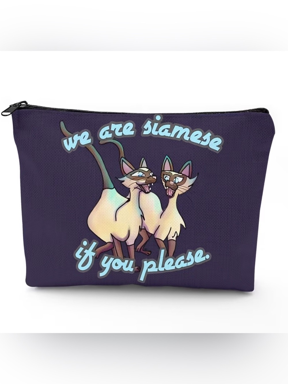 NWT-Lady & the Tramp Siamese Cats Double-Sided Artwork Cosmetic Make-Up Bag